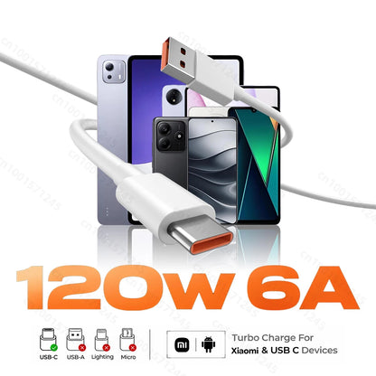 Original Usb Type C Cable 120W 100W 90W 67W 45W Turbo Fast Charger Mi 17 15 14 13 12 T Pro Ultra Poco F8 X8 X7 Redmi Note